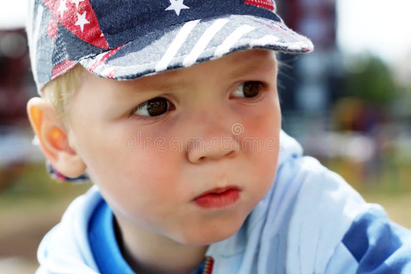 Little Boy in a Cap, Portrait Stock Photo Image of america, white