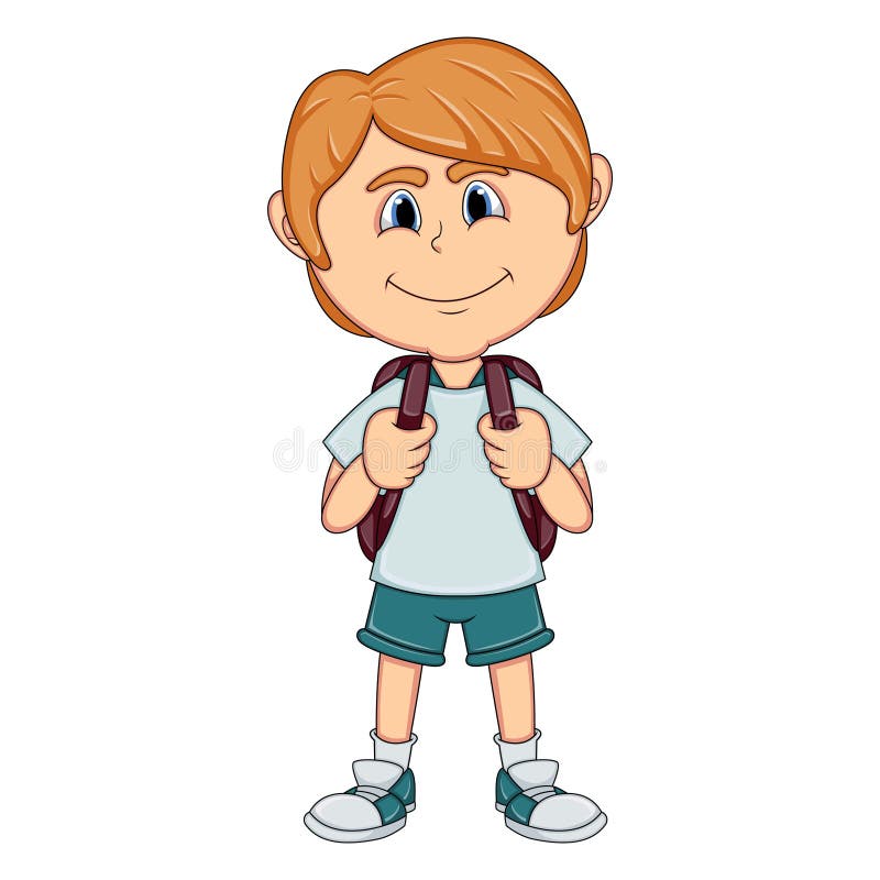 Little Boy Carrying a Backpack Cartoon Stock Vector Illustration of