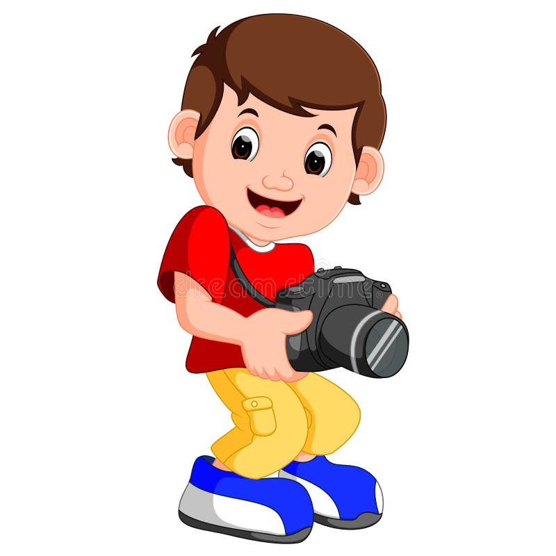 Little Boy Cartoon Holding Camera Stock Vector Illustration of