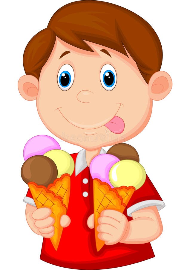Little Boy Cartoon with Ice Cream Stock Vector Illustration of facial