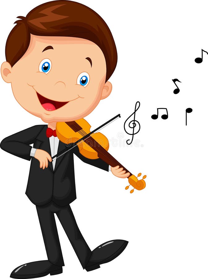 Little boy cartoon playing violin royalty free illustration