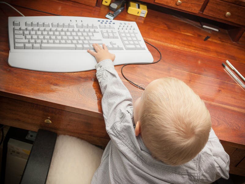 Little Boy Child Kid Playing On The Computer Stock Photo Image Of