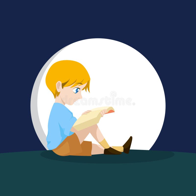 Reading Clipart - boy-on-moon-reading-book-animated - Classroom Clipart