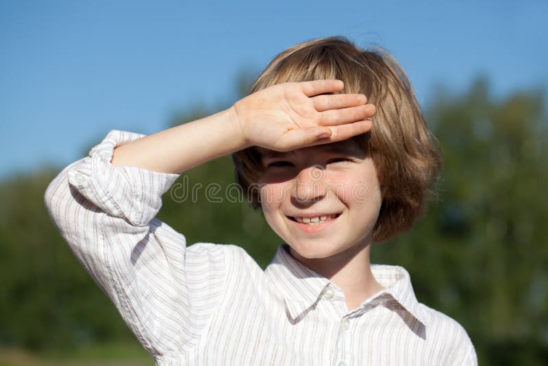 School Boy Raising His Hands Up Wearing School Bag Stock Image - Image ...