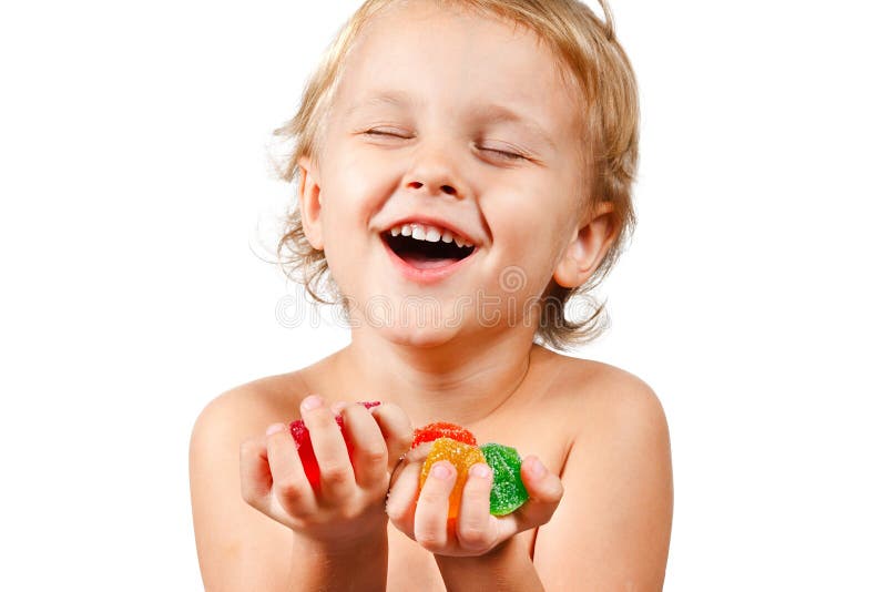 Little Boy with Colored Jelly Candies Stock Image Image of caucasian