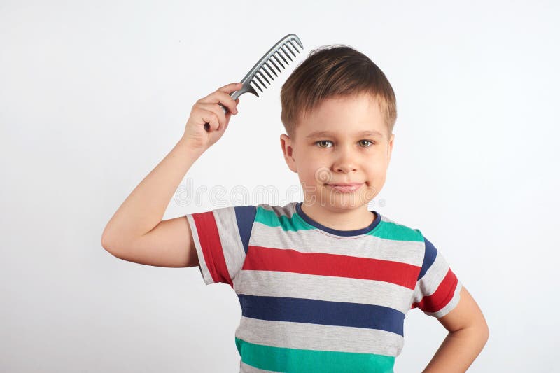Child Brushing Hair Isolated White Background Stock Photo Image of