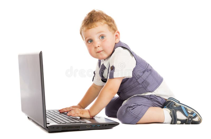 Little boy at the computer royalty free stock photography