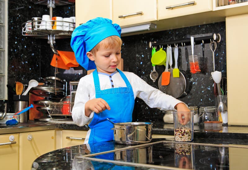 Little Boy Cooking in Kitchen Interior Stock Photo Image of cute