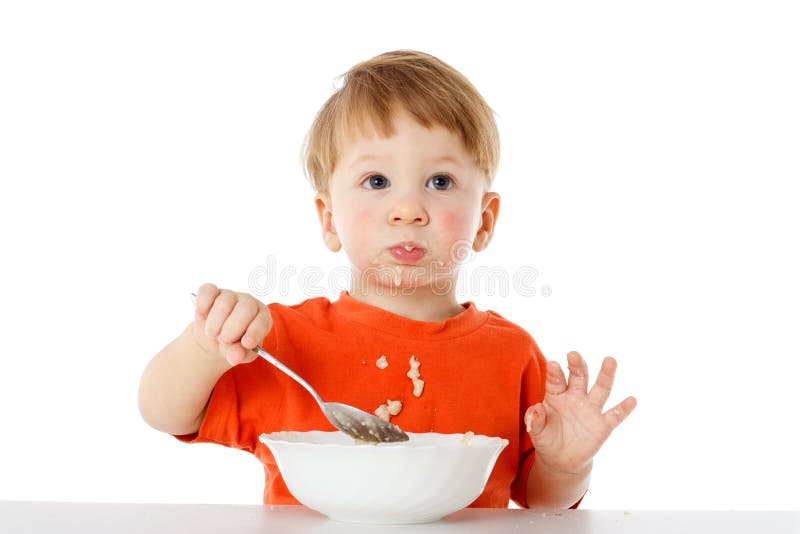 Little Boy Eating the Oatmeal Stock Photo Image of meal, hungry 29172326