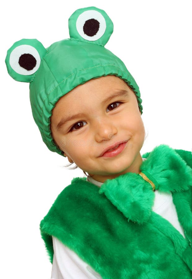 Little boy in fancy dress in the form of frog