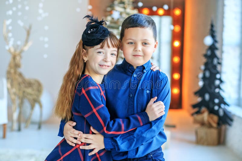 The Little Boy and Girl Hugging. Brother and Sister Stock Photo - Image ...