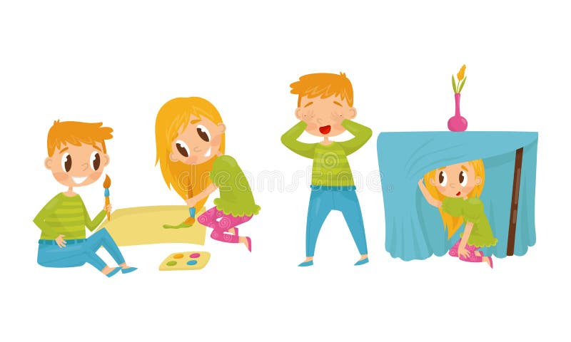 Happy cute little kids are playing hide and seek Vector Image