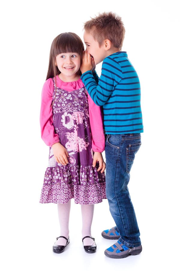 Little Boy and Girl Whispering Stock Image - Image of girl, casual ...