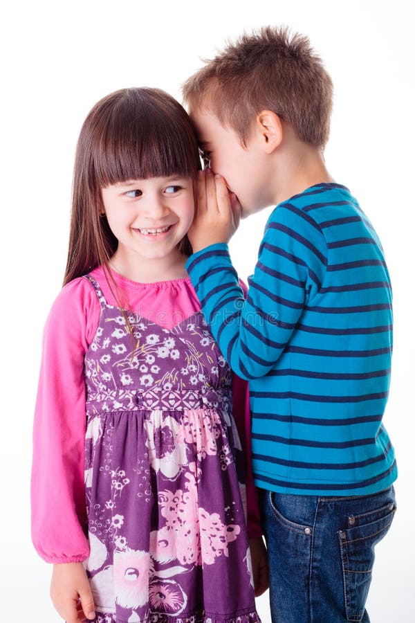 Little Boy and Girl Whispering Stock Image - Image of listen ...
