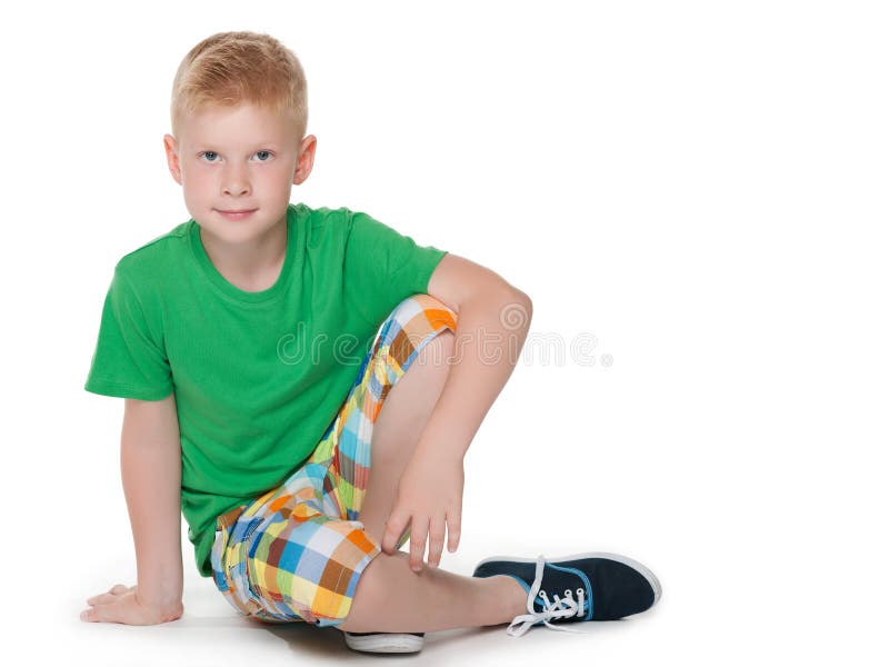 Little Boy in the Green Shirt Stock Photo Image of indoor, studio
