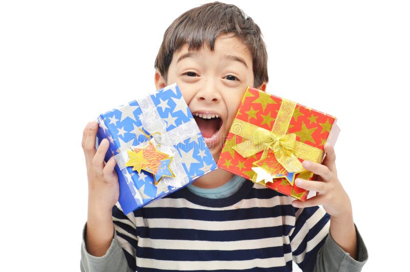 Little boy happy with gift box