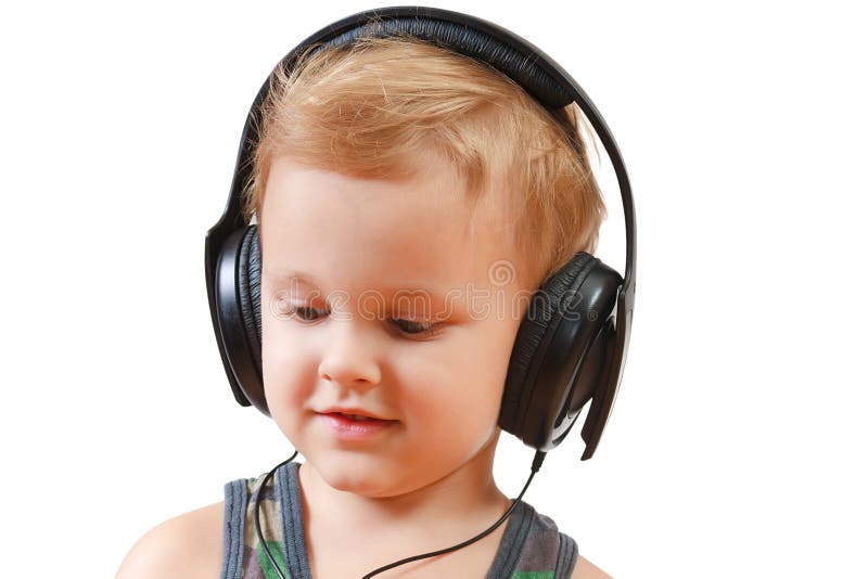 Little boy with headphones stock image. Image of childhood 21098131