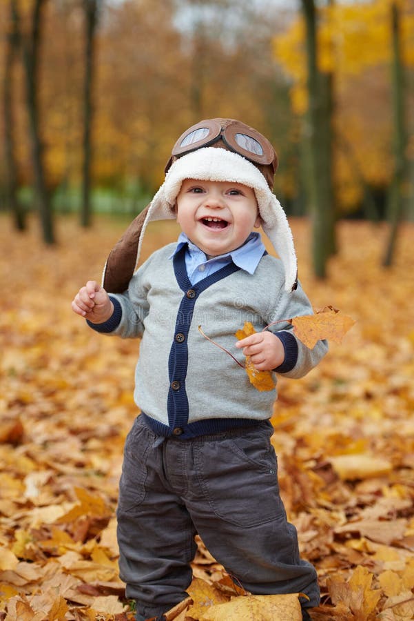 Little boy in helmet pilot