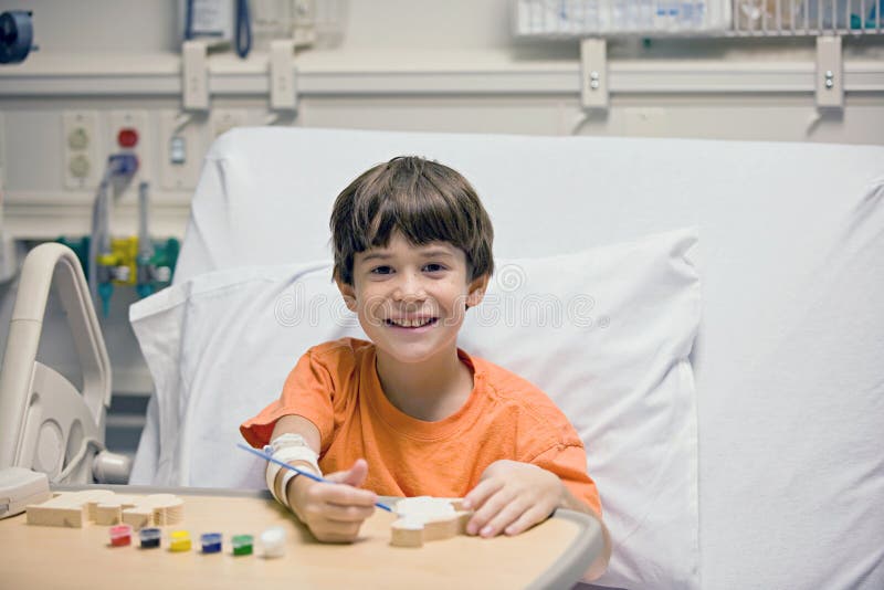 Little Boy in Hospital stock image. Image of line, color 6148933