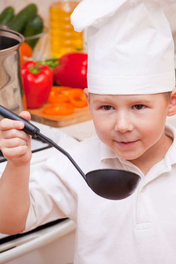 Little Boy on Kitchen Helps Stock Photo Image of vegetables
