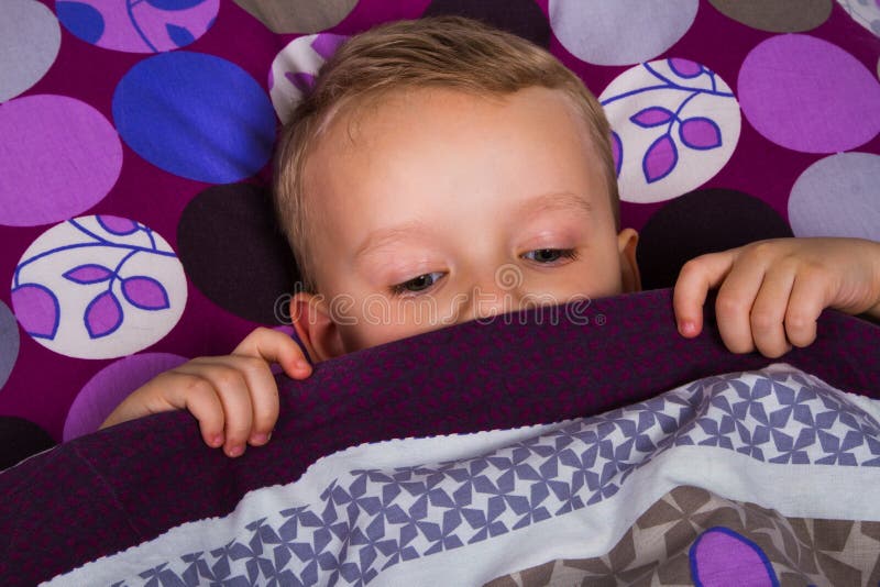 Little Boy Lay Bed Blanket Cover Half Face Stock Photos Free