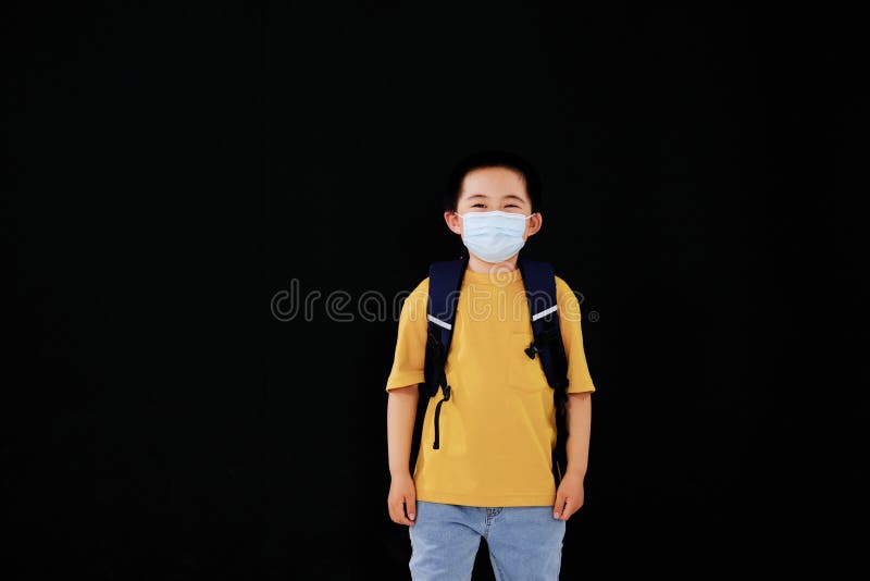 The Little Boy with Mask Goes To School Stock Photo Image of care