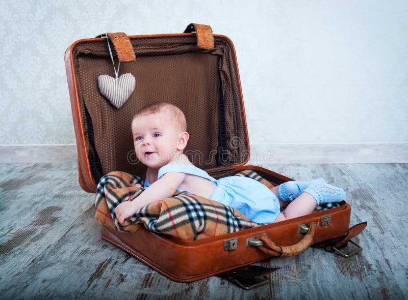 Little Boy in the Old Days a Suitcase Stock Photo Image of children