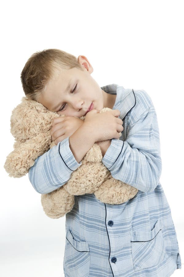 Little Boy in Pajamas with Teddy Bear Stock Photo Image of person