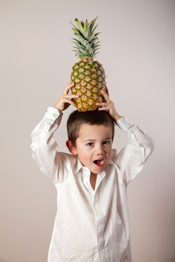 Joyful Boy Pineapple His Head Stock Photos Free & RoyaltyFree Stock