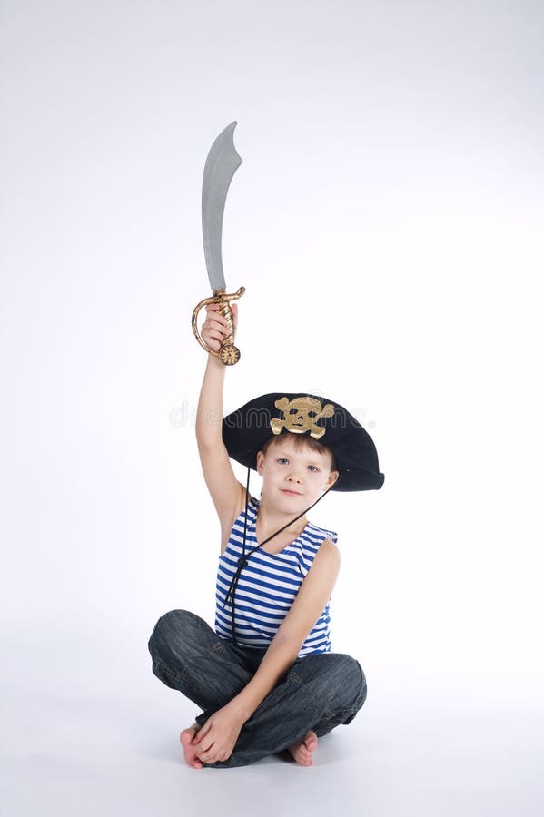 Little Boy in Pirate Costume on White Stock Image Image of captain