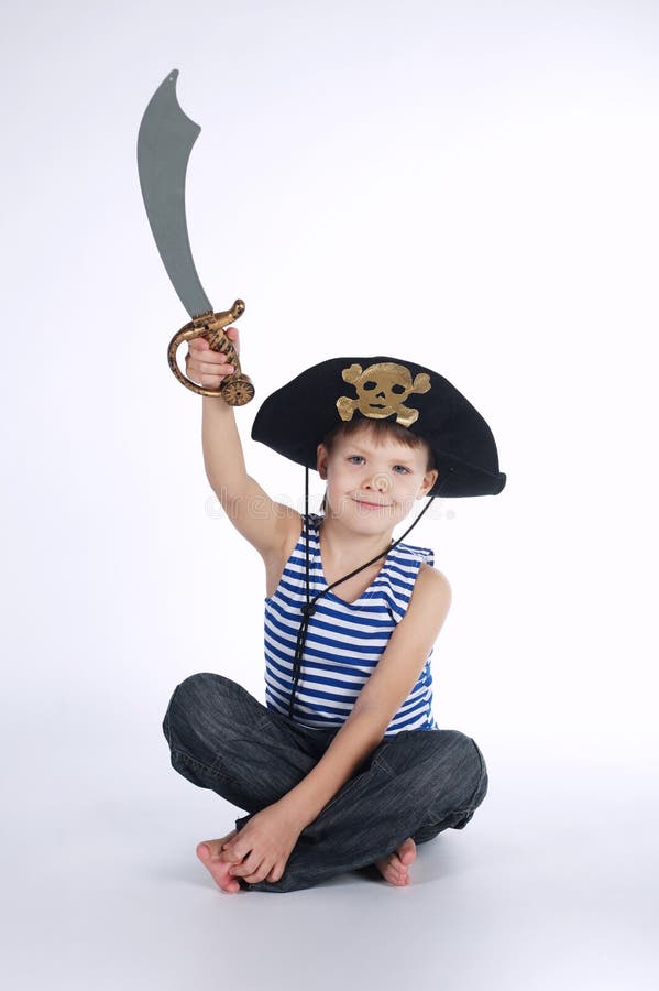 Little Boy in Pirate Costume on White Stock Image Image of captain