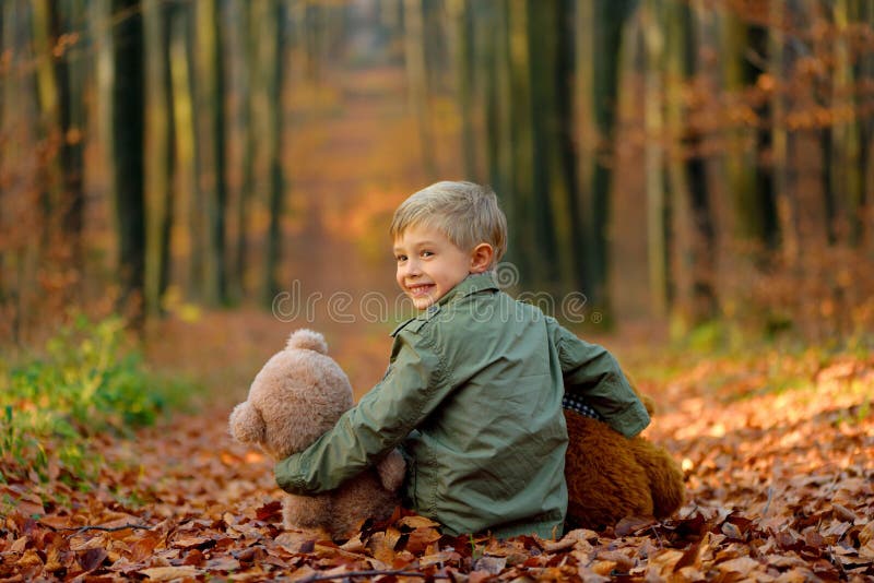 A little boy playing in the autumn park. royalty free stock photo A little boy playing in the autumn park. royalty free stock photo