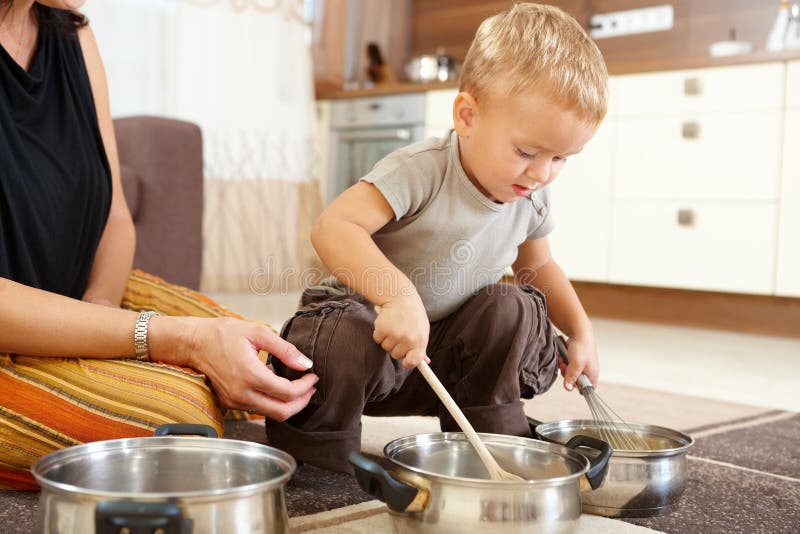Little Boy Playing in Kitchen Stock Photo Image of childhood, little