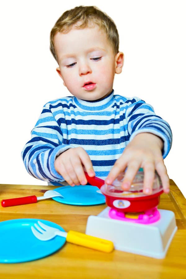 Little Boy Playing with Toy Kitchen Stock Image Image of toddler