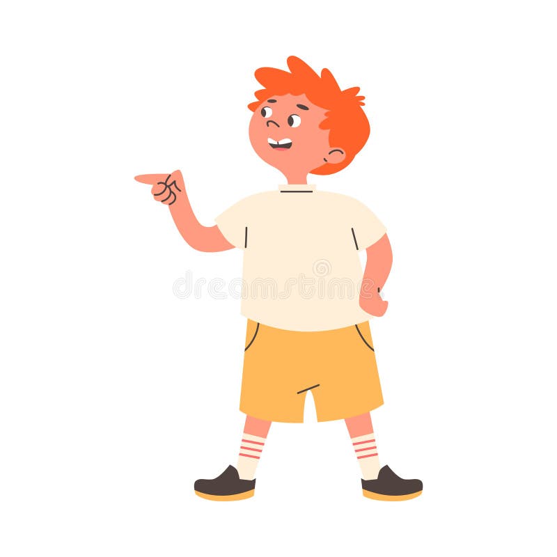 Little boy point finger to the left. stock illustration