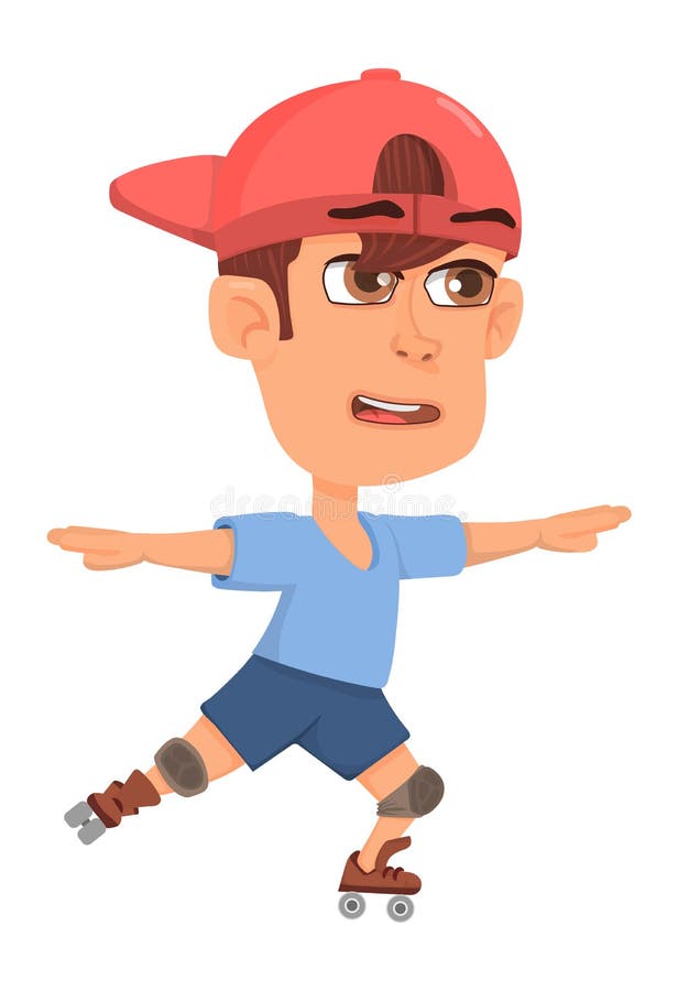 Little Boy Rolling on Skates. Cartoon Roller Stock Vector