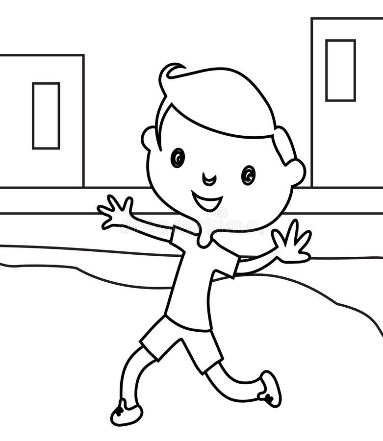 Little boy running coloring page