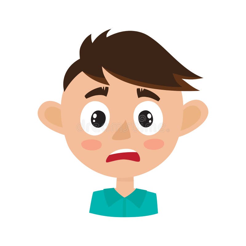 Boy Scared Face Expression, Cartoon Vector Illustrations Isolated on
