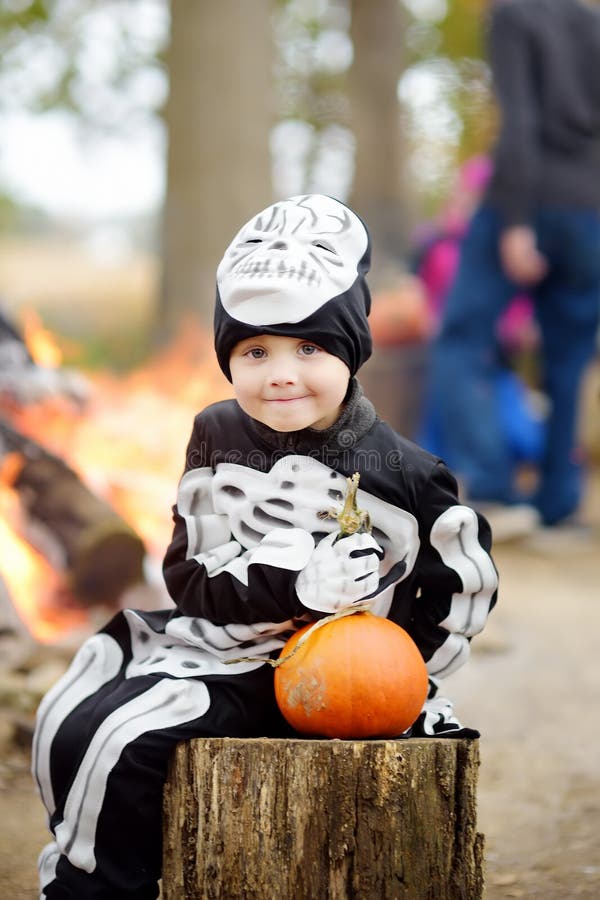 Little Boy in Scary Skeleton Costume at Halloween Celebrations Party in ...