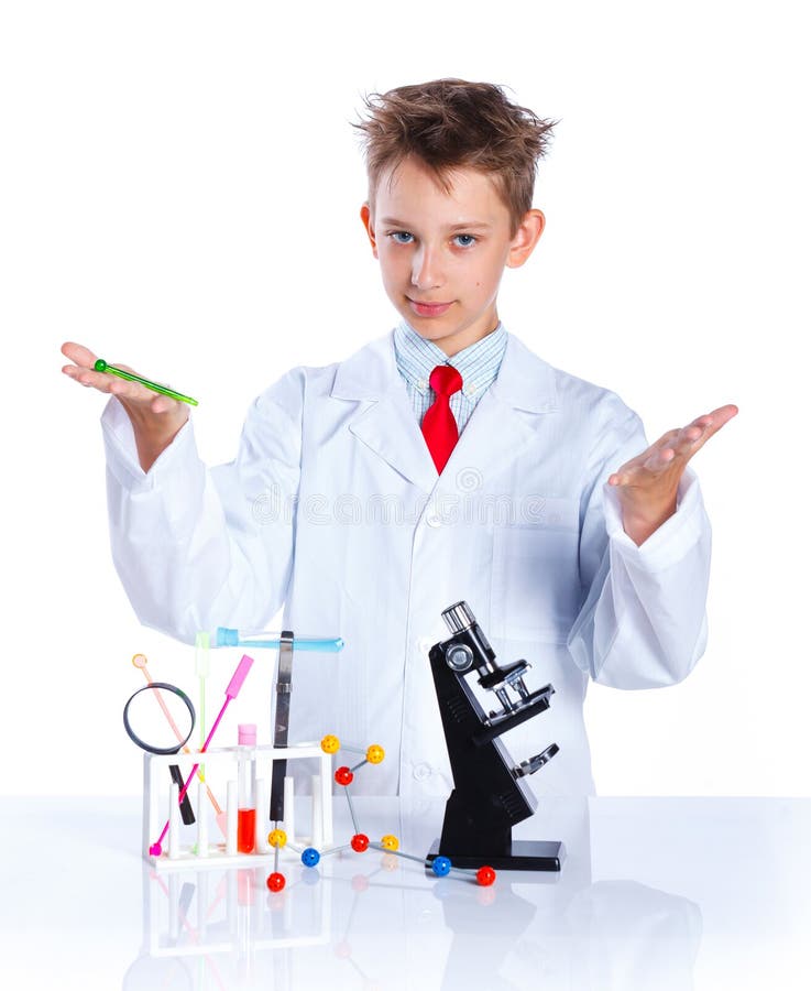 Little boy scientist in the laboratory. Educational concept.