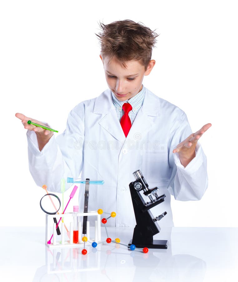 Little boy scientist in the laboratory. Educational concept.