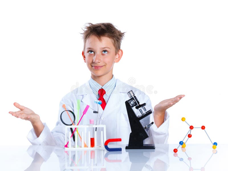Little boy scientist in the laboratory. Educational concept.