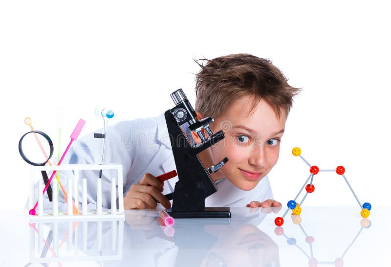 Little boy scientist in the laboratory. Educational concept.