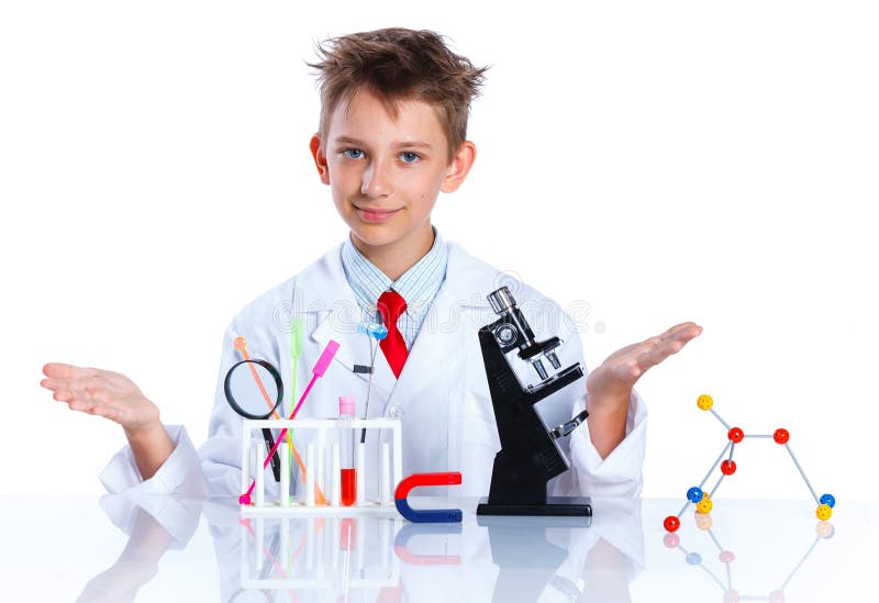 Little boy scientist in the laboratory. Educational concept.
