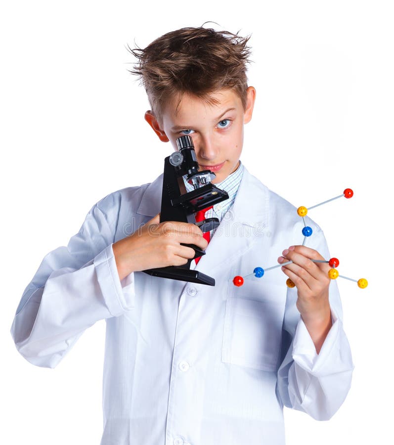 Little boy scientist in the laboratory with microscope. Educational concept. Little boy scientist in the laboratory with microscope. Educational concept.
