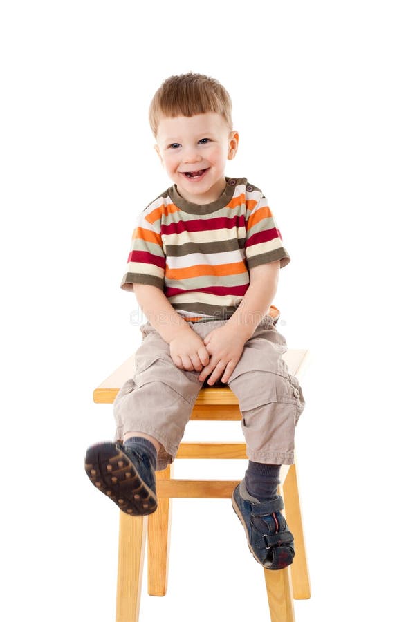 Little Boy Sitting on Stool Stock Photo - Image of education, people ...