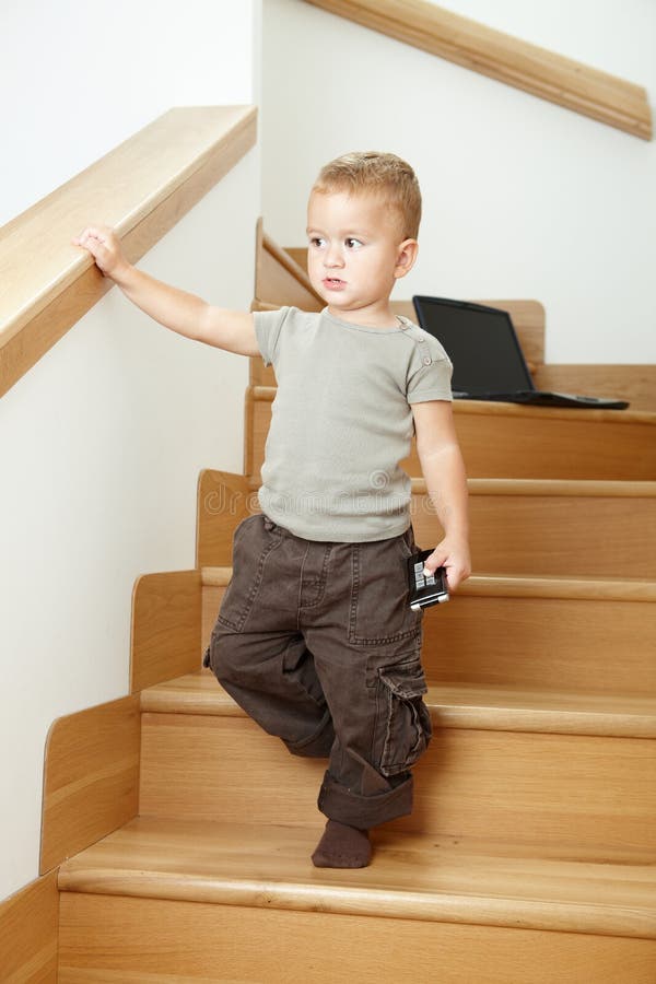 Little Boy Standing on Stairs Stock Photo Image of american, lovely