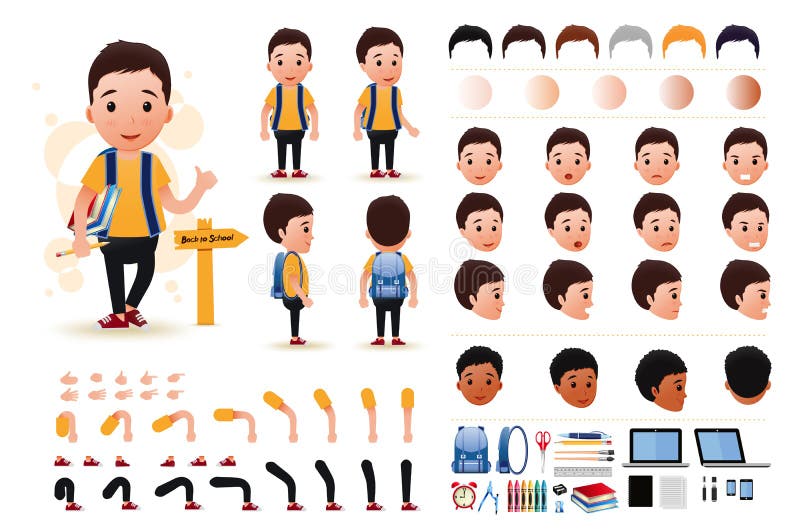 Little Boy-Student Character Creation Kit Template met Verschillende Gelaatsuitdrukkingen vector illustratie Little Boy-Student Character Creation Kit Template met Verschillende Gelaatsuitdrukkingen vector illustratie