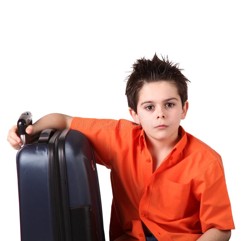 Little Boy with Suitcase in White Background Stock Photo Image of