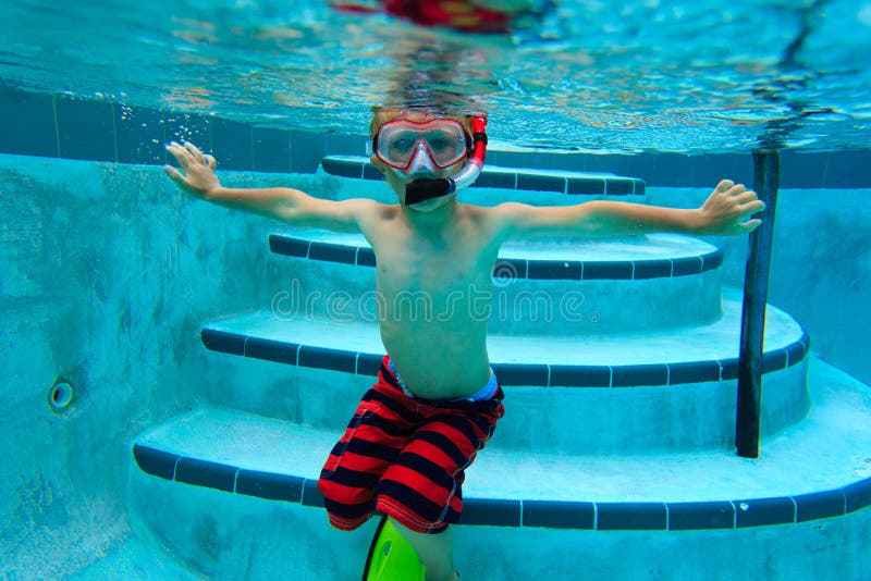 Little Boy Swimming Underwater Stock Image Image of diver, snorkel